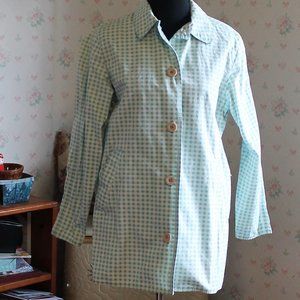 LL Bean Spring Raincoat, Car Coat, Aqua Gingham, XS